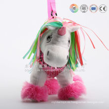 China unicornio hecho a medida de la bolsa de agua caliente y felpa de la felpa